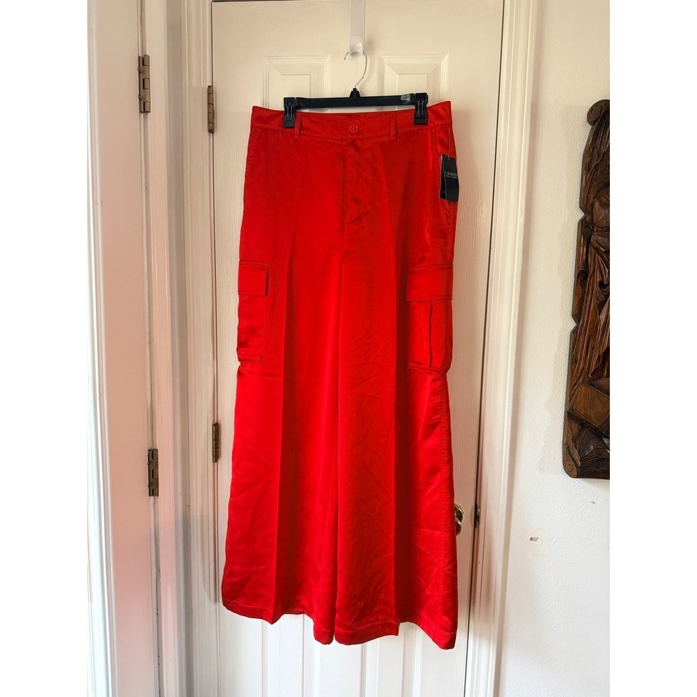 Lauren Ralph Lauren Satin Charmeuse Wide-Leg Cargo Pants Bright‎ Vermilion 8 - Picture 2 of 3